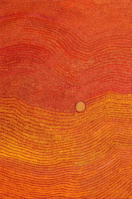 Australian Indigenous (Aboriginal and Torres Strait Islander) artwork by IMELDA (YUKENBARRI) GUGAMAN of Warlayirti Artists (Balgo). The title is Winpurpurla. [160/14] (Acrylic on Linen)