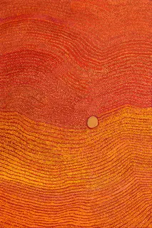 Australian Indigenous (Aboriginal and Torres Strait Islander) artwork by IMELDA (YUKENBARRI) GUGAMAN of Warlayirti Artists (Balgo). The title is Winpurpurla. [160/14] (Acrylic on Linen)