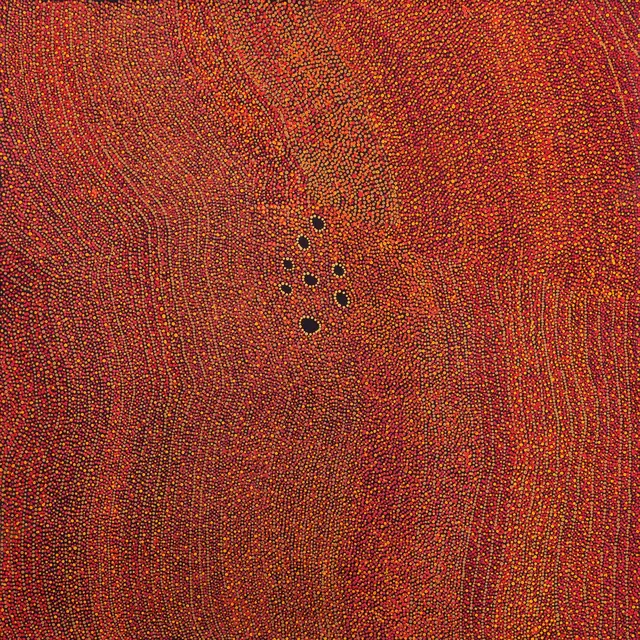 Australian Indigenous (Aboriginal and Torres Strait Islander) artwork by IMELDA (YUKENBARRI) GUGAMAN of Warlayirti Artists (Balgo). The title is Winpurpurla. [230/14] (Acrylic on Linen)