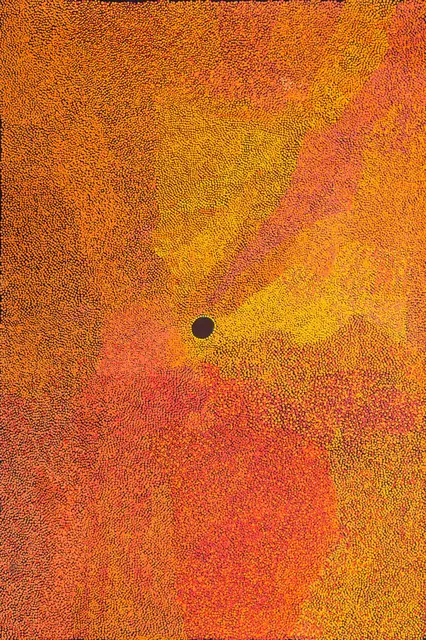 Australian Indigenous (Aboriginal and Torres Strait Islander) artwork by IMELDA (YUKENBARRI) GUGAMAN of Warlayirti Artists (Balgo). The title is Winpurpurla. [251/15] (Acrylic on Canvas)