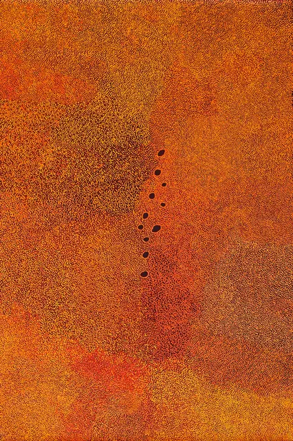 Australian Indigenous (Aboriginal and Torres Strait Islander) artwork by IMELDA (YUKENBARRI) GUGAMAN of Warlayirti Artists (Balgo). The title is Winpurpurla. [376/15] (Acrylic on Linen)