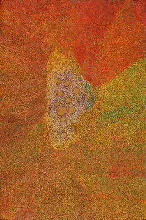 Australian Indigenous (Aboriginal and Torres Strait Islander) artwork by IMELDA (YUKENBARRI) GUGAMAN of Warlayirti Artists (Balgo). The title is Winpurpurla. [01-16] (Acrylic on Linen)