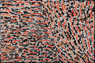 Australian Indigenous (Aboriginal and Torres Strait Islander) artwork by JANANGOO BUTCHER CHEREL of Mangkaja Artists. The title is Wayandi and Smoke. [203/08] (Acrylic Gouache on 100% Cotton Rag, 300gsm)