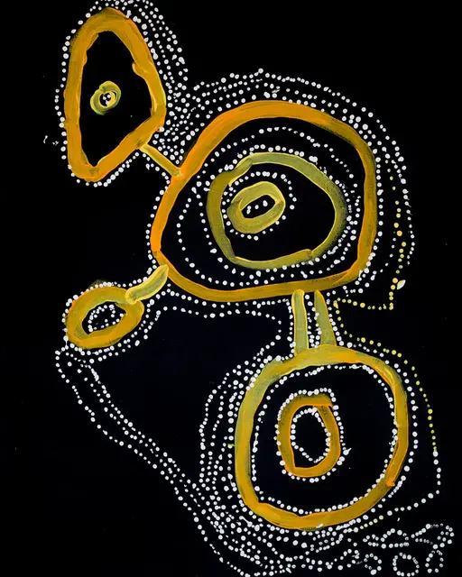 Australian Indigenous (Aboriginal and Torres Strait Islander) artwork by LAWRENCE PENNINGTON of Spinifex Artists. The title is Watjara. [15-92] (Acrylic on Linen)