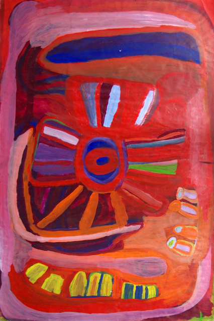 Australian Indigenous (Aboriginal and Torres Strait Islander) artwork by NYUJU STUMPY BROWN of Mangkaja Artists. The title is Warla. [73/13] (Atelier Artist Acrylic, 250gsm Velin Arches Paper)