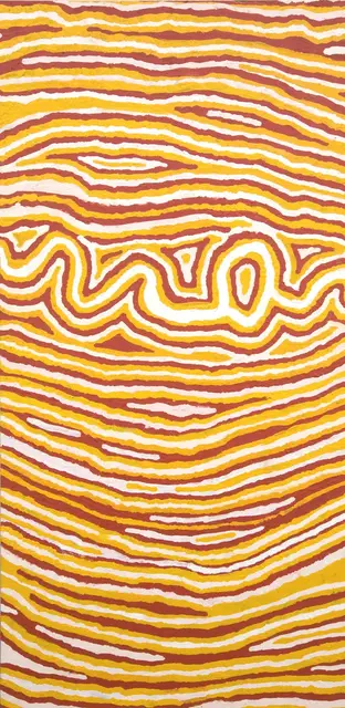 Australian Indigenous (Aboriginal and Torres Strait Islander) artwork by NINGIE NANALA of Warlayirti Artists (Balgo). The title is Wartamura. [575/05] (Acrylic on Linen)