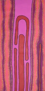 Australian Indigenous (Aboriginal and Torres Strait Islander) artwork by PAULINE SUNFLY of Warlayirti Artists (Balgo). The title is Wilkinkara. [290/08] (Acrylic on Linen)