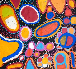 Australian Indigenous (Aboriginal and Torres Strait Islander) artwork by SANDY BRUMBY of Ninuku Arts. The title is Walytjatjara Tjukurpa. [NKSB11088] (Acrylic on Linen)