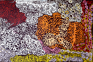 Australian Indigenous (Aboriginal and Torres Strait Islander) artwork by TJAPARTJI BATES of Warakurna Artists. The title is Wirlurapl. [206-08] (Acrylic on Canvas)