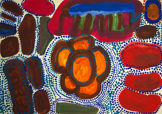 Australian Indigenous (Aboriginal and Torres Strait Islander) artwork by WAKARTU CORY SURPRISE of Mangkaja Artists. The title is Wayampajarti Jila. [wp651/92] (Derivan Matisse Acrylic - 280gsm Velin BKF Rives)