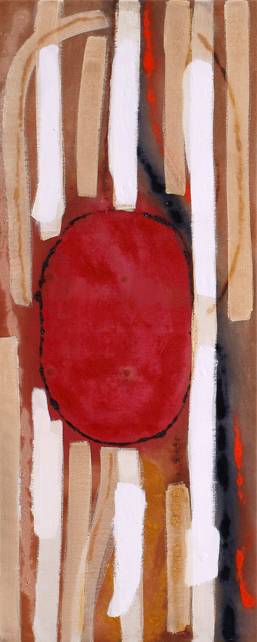 Australian Indigenous (Aboriginal and Torres Strait Islander) artwork by LINDSAY HARRIS of Miscellaneous Artists. The title is Waam Gnaamaar (Strangers water hole). [25 - Waam Gnaamaar (Strangers water hole) ] (Pigment, Resin and Clay on Hemp)