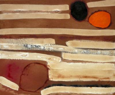 Australian Indigenous (Aboriginal and Torres Strait Islander) artwork by LINDSAY HARRIS of Miscellaneous Artists. The title is Waam (Strangers). [18 - Waam (Strangers)] (Pigment, Resin, Binder and Clay on Hemp)