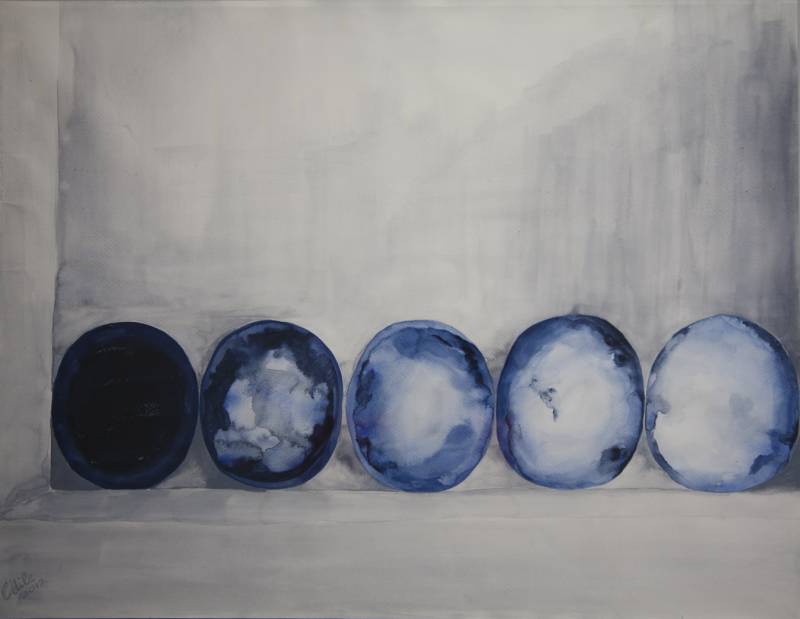 Australian Indigenous (Aboriginal and Torres Strait Islander) artwork by ODILE REGNIER of Miscellaneous Artists. The title is Waddenzee. [IMG_1758] (Water colour on paper)