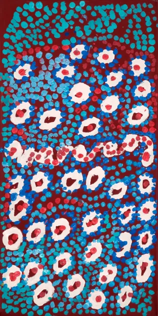 Australian Indigenous (Aboriginal and Torres Strait Islander) artwork by TJUNKA LEWIS of Warakurna Artists. The title is Wakalpuka. [283-09] (Acrylic on Canvas)