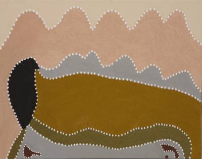 Australian Indigenous (Aboriginal and Torres Strait Islander) artwork by MADIGAN THOMAS of Warmun Artists. The title is Walimalil – Flying Fox. [WAC 058/08] (Natural Ochre and Pigments on Canvas)