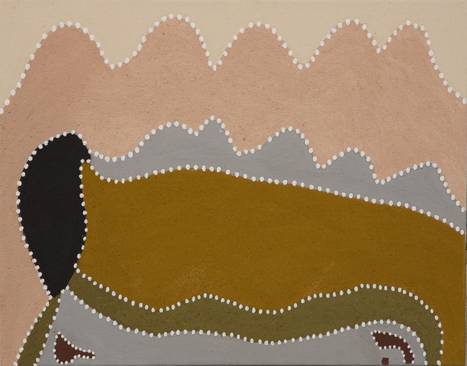 Australian Indigenous (Aboriginal and Torres Strait Islander) artwork by MADIGAN THOMAS of Warmun Artists. The title is Walimalil – Flying Fox. [WAC 058/08] (Natural Ochre and Pigments on Canvas)