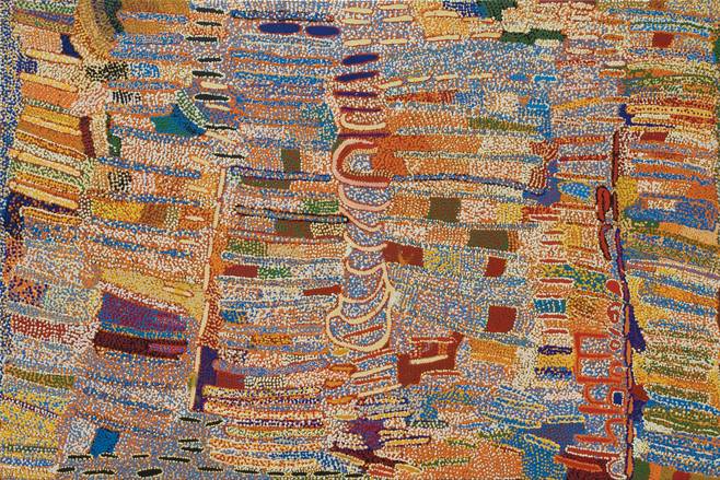 Australian Indigenous (Aboriginal and Torres Strait Islander) artwork by NANCY CHAPMAN of Martumili Artists. The title is Walparruru. [08-434] (Acrylic on Canvas)