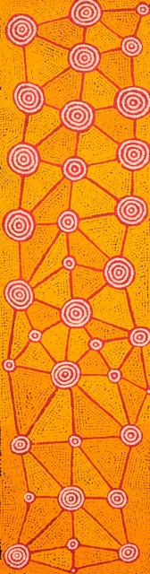 Australian Indigenous (Aboriginal and Torres Strait Islander) artwork by RAYMOND MAXWELL TJAMPITJINPA of Papunya Tula Artists. The title is Walungurru. [RM1006044] (Acrylic on Belgian Linen)
