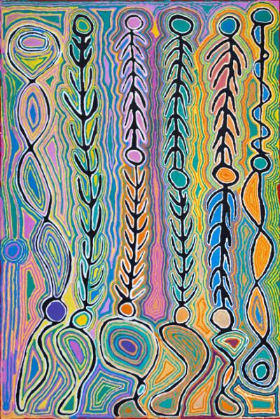 Australian Indigenous (Aboriginal and Torres Strait Islander) artwork by JUDY NAPANGARDI WATSON of Warlukurlangu Artists (Yuendumu). The title is Wanakiji Jukurrpa (Bush Tomato Dreaming). [3038/08] (Acrylic on Canvas)