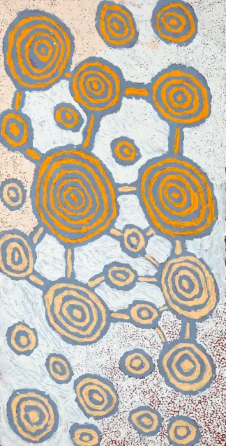 Australian Indigenous (Aboriginal and Torres Strait Islander) artwork by JOHNNY YUNGUT TJUPURRULA of Papunya Tula Artists. The title is Wanaritjarra. [JY0909069] (Acrylic on Belgian Linen)