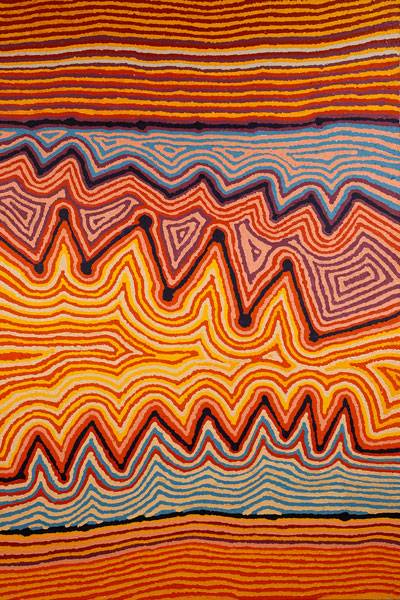 Australian Indigenous (Aboriginal and Torres Strait Islander) artwork by HELICOPTER TJUNGURRAYI of Warlayirti Artists (Balgo). The title is Wangkartu. [612-19] (Acrylic on Linen)