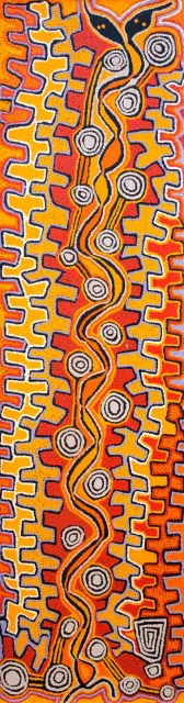 Australian Indigenous (Aboriginal and Torres Strait Islander) artwork by PATRICK TJUNGURRAYI of Papunya Tula Artists. The title is Wanpuratintja. [PT1107095] (Acrylic on Belgian Linen)