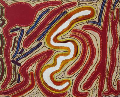 Australian Indigenous (Aboriginal and Torres Strait Islander) artwork by PETER ROWLANDS of Martumili Artists. The title is Wantili. [08-858] (Acrylic on Canvas)