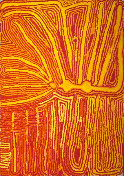 Australian Indigenous (Aboriginal and Torres Strait Islander) artwork by NGAMARU BIDU of Martumili Artists. The title is Wantili Claypan. [08-857] (Acrylic on Canvas)