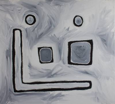 Australian Indigenous (Aboriginal and Torres Strait Islander) artwork by RAMMEY RAMSEY of Warmun Artists. The title is Warlawoon Country. [JA147/08] (Natural Ochre and Pigments on Linen)