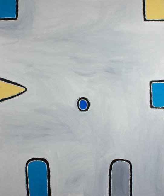 Australian Indigenous (Aboriginal and Torres Strait Islander) artwork by RAMMEY RAMSEY of Warmun Artists. The title is Warlawoon Country. [JA329/08] (Natural Ochre and Pigments on Linen)