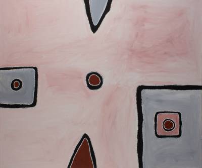 Australian Indigenous (Aboriginal and Torres Strait Islander) artwork by RAMMEY RAMSEY of Warmun Artists. The title is Warlawoon Country. [JA341/08] (Natural Ochre and Pigments on Linen)