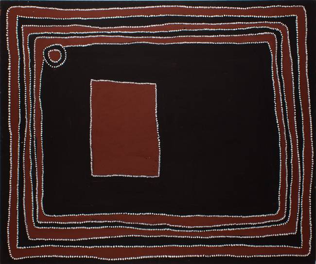 Australian Indigenous (Aboriginal and Torres Strait Islander) artwork by RAMMEY RAMSEY of Warmun Artists. The title is Warlawoon Country. [JA353/07] (Natural Ochre and Pigments on Linen)