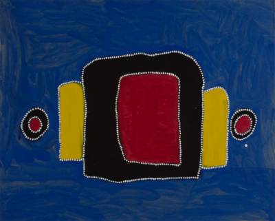 Australian Indigenous (Aboriginal and Torres Strait Islander) artwork by RAMMEY RAMSEY of Warmun Artists. The title is Warlawoon Country. [JA183/08] (Natural Ochre and Pigments on Board)