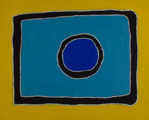 Australian Indigenous (Aboriginal and Torres Strait Islander) artwork by RAMMEY RAMSEY of Warmun Artists. The title is Warlawoon Country. [JA190/08] (Natural Ochre and Pigments on Board)