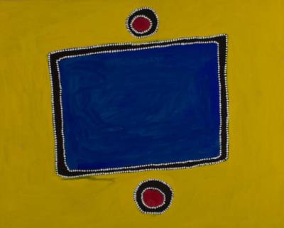 Australian Indigenous (Aboriginal and Torres Strait Islander) artwork by RAMMEY RAMSEY of Warmun Artists. The title is Warlawoon Country. [JA191/08] (Natural Ochre and Pigments on Board)