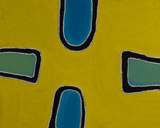 Australian Indigenous (Aboriginal and Torres Strait Islander) artwork by RAMMEY RAMSEY of Warmun Artists. The title is Warlawoon Country. [JA318/08] (Natural Ochre and Pigments on Board)