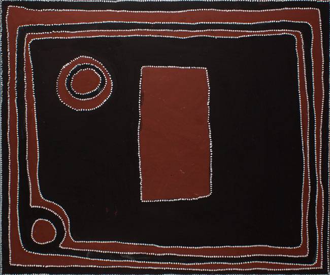 Australian Indigenous (Aboriginal and Torres Strait Islander) artwork by RAMMEY RAMSEY of Warmun Artists. The title is Warlawoon Country. [JA352/07] (Natural Ochre and Pigments on Linen)