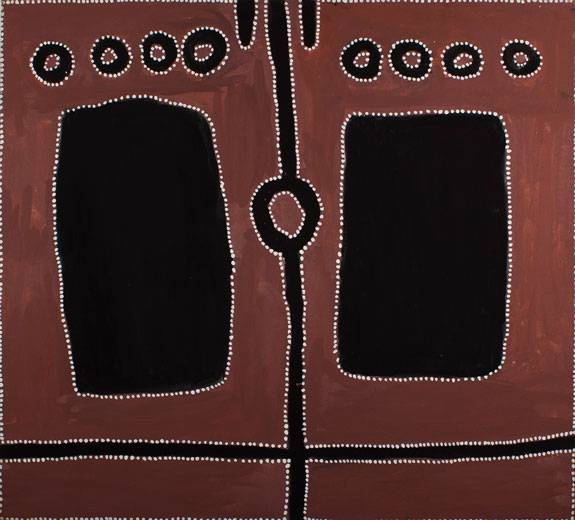 Australian Indigenous (Aboriginal and Torres Strait Islander) artwork by RAMMEY RAMSEY of Warmun Artists. The title is Warlawoon Country. [JA086/00DU] (Natural Ochre and Pigments on Canvas)