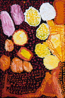 Australian Indigenous (Aboriginal and Torres Strait Islander) artwork by IDA TAYLOR of Martumili Artists. The title is Warrarn (Country). [07-418] (Acrylic on Canvas)