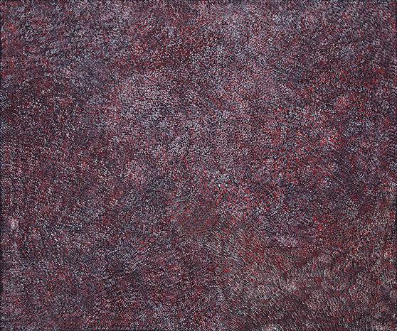 Australian Indigenous (Aboriginal and Torres Strait Islander) artwork by MATJANGKA (NYUKANA) NORRIS of Kaltjiti Artists. The title is Waru Pulka - Big Bush Fire. [KALNNO9809P] (Acrylic on Belgian Linen)