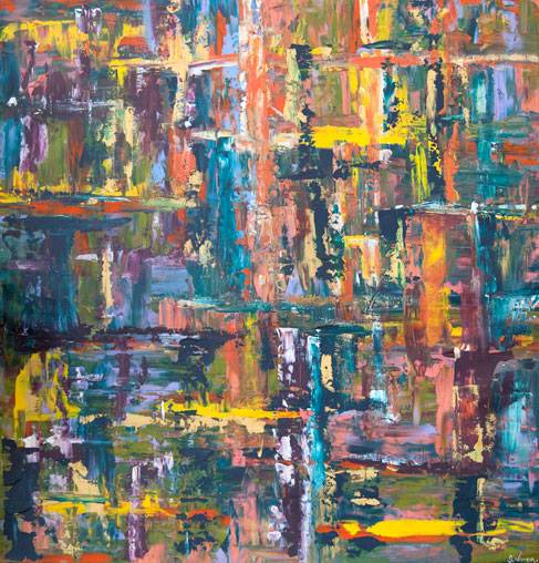 Australian Indigenous (Aboriginal and Torres Strait Islander) artwork by IRENE NAMOK of Lockhart River Artists. The title is Water View. [in20120322] (Acrylic on Linen)