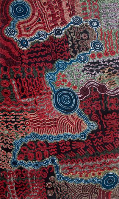 Australian Indigenous (Aboriginal and Torres Strait Islander) artwork by DAVID MILLER of Tjungu Palya Artists. The title is Wati Kanayla. [12407] (Acrylic on Linen)