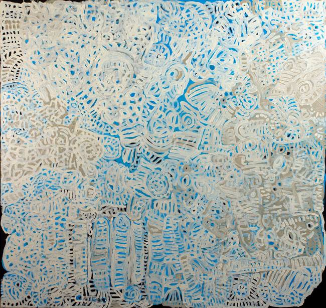 Australian Indigenous (Aboriginal and Torres Strait Islander) artwork by DICKIE MINYINTIRI of Ernabella Artists. The title is Wati-Ku Inma Tjukurpa. [614-12] (Acrylic on Canvas)