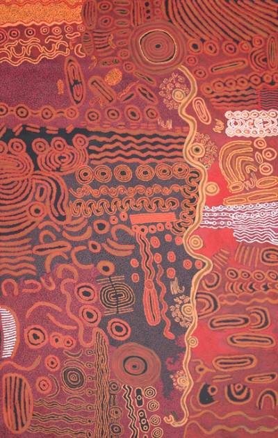 Australian Indigenous (Aboriginal and Torres Strait Islander) artwork by DAVID MILLER of Tjungu Palya Artists. The title is Wati Ngintaka. [10315] (Acrylic on Canvas)