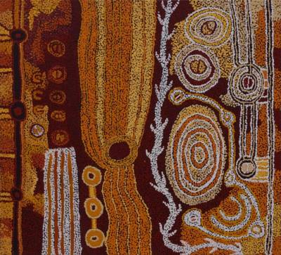 Australian Indigenous (Aboriginal and Torres Strait Islander) artwork by RINI TIGER of Tjungu Palya Artists. The title is Wati Ngintaka. [08318] (Acrylic on Canvas)