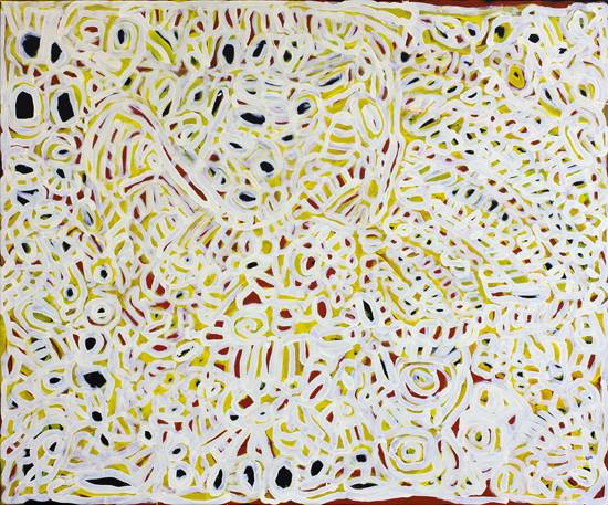Australian Indigenous (Aboriginal and Torres Strait Islander) artwork by DICKIE MINYINTIRI of Ernabella Artists. The title is Watiku Tjukurpa. [161-12] (Acrylic on Canvas)
