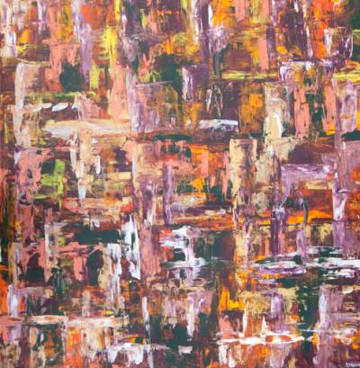 Australian Indigenous (Aboriginal and Torres Strait Islander) artwork by IRENE NAMOK of Lockhart River Artists. The title is Watul Grass - for Making Baskets (Puunyas). [in20130411] (Acrylic on Linen)