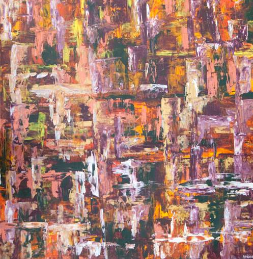 Australian Indigenous (Aboriginal and Torres Strait Islander) artwork by IRENE NAMOK of Lockhart River Artists. The title is Watul Grass - for Making Baskets (Puunyas). [in20130411] (Acrylic on Linen)