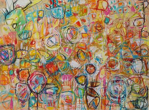 Australian Indigenous (Aboriginal and Torres Strait Islander) artwork by ROBBI NEAL of Miscellaneous Artists. The title is We Walked Through The Garden. [RN280122P] (Pastel and Gouache on 638gsm Saunders Waterford 100% Cotton Acid Free Rough Paper)