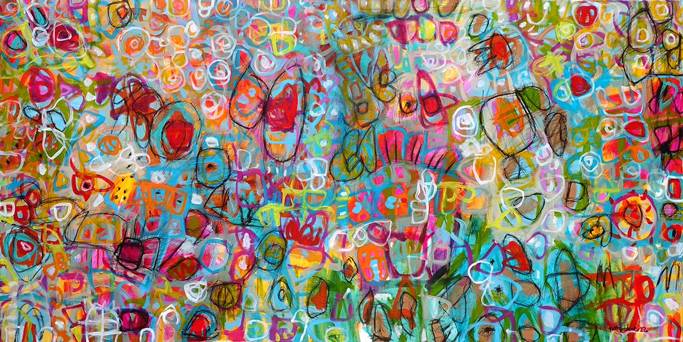 Australian Indigenous (Aboriginal and Torres Strait Islander) artwork by ROBBI NEAL of Miscellaneous Artists. The title is When Life is Good. [RN170122L] (Oil and Acrylic on Linen)